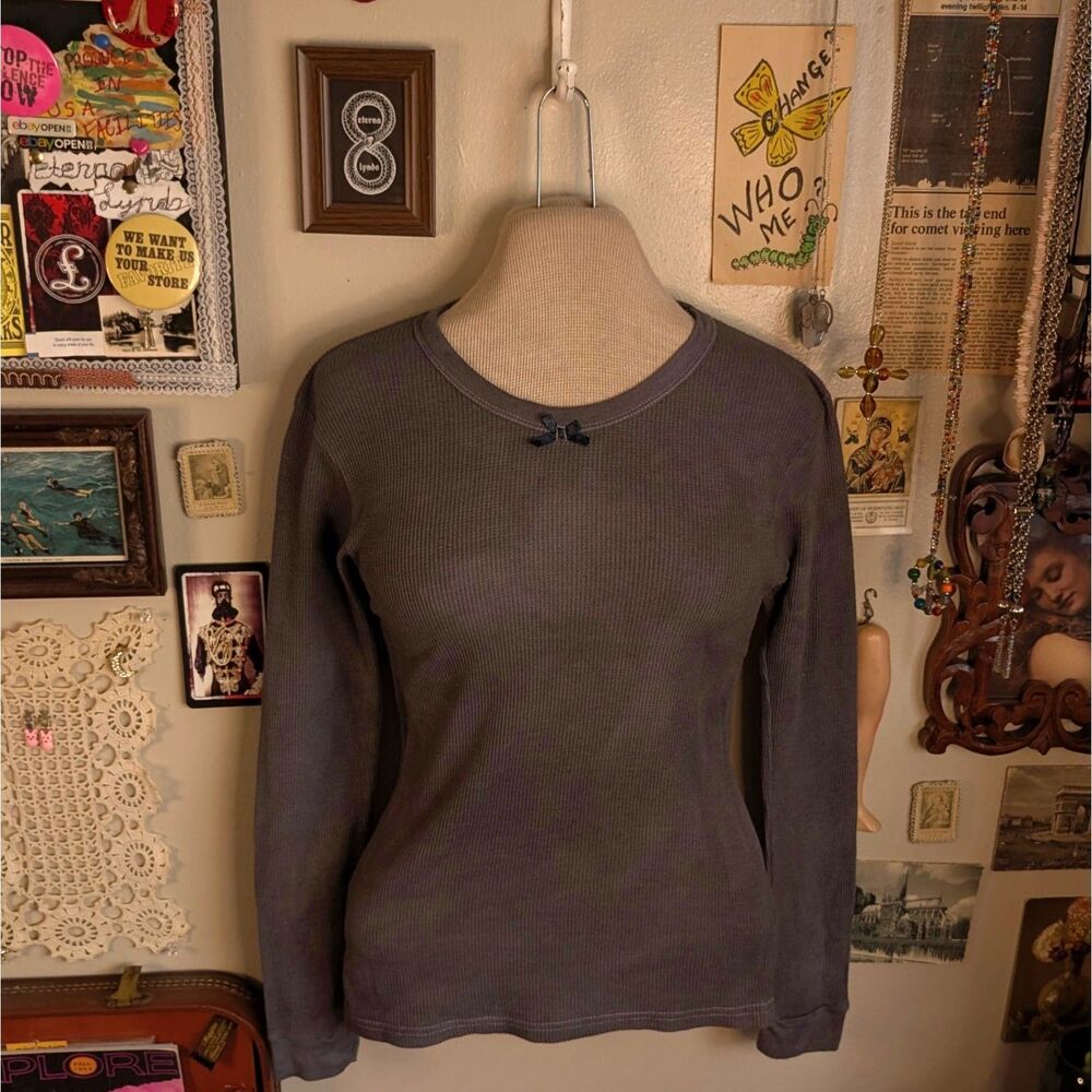 Vintage Thermal Long Sleeve Women's XS/Small Gray Washed